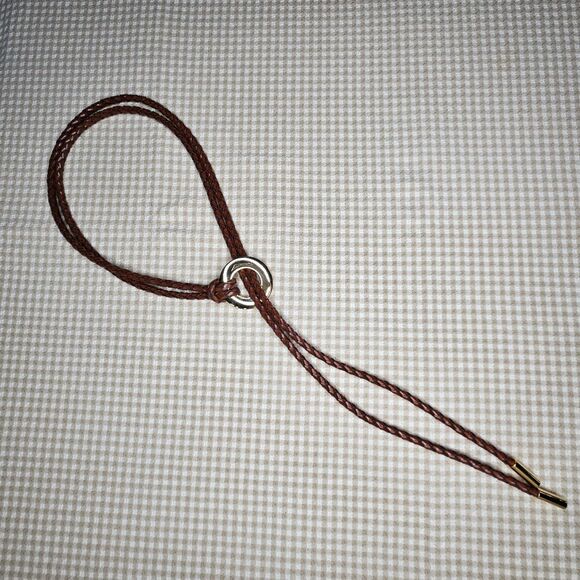 Vintage 90's Boho Flexible Braided Leather Goldtone Hardware Ring Tubular Belt - Picture 7 of 9